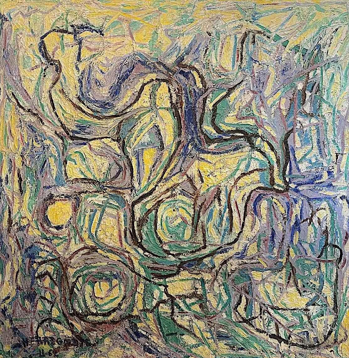Urbain Herregodts (90x92cm) Abstract Painting From 1962, Oil On Panel